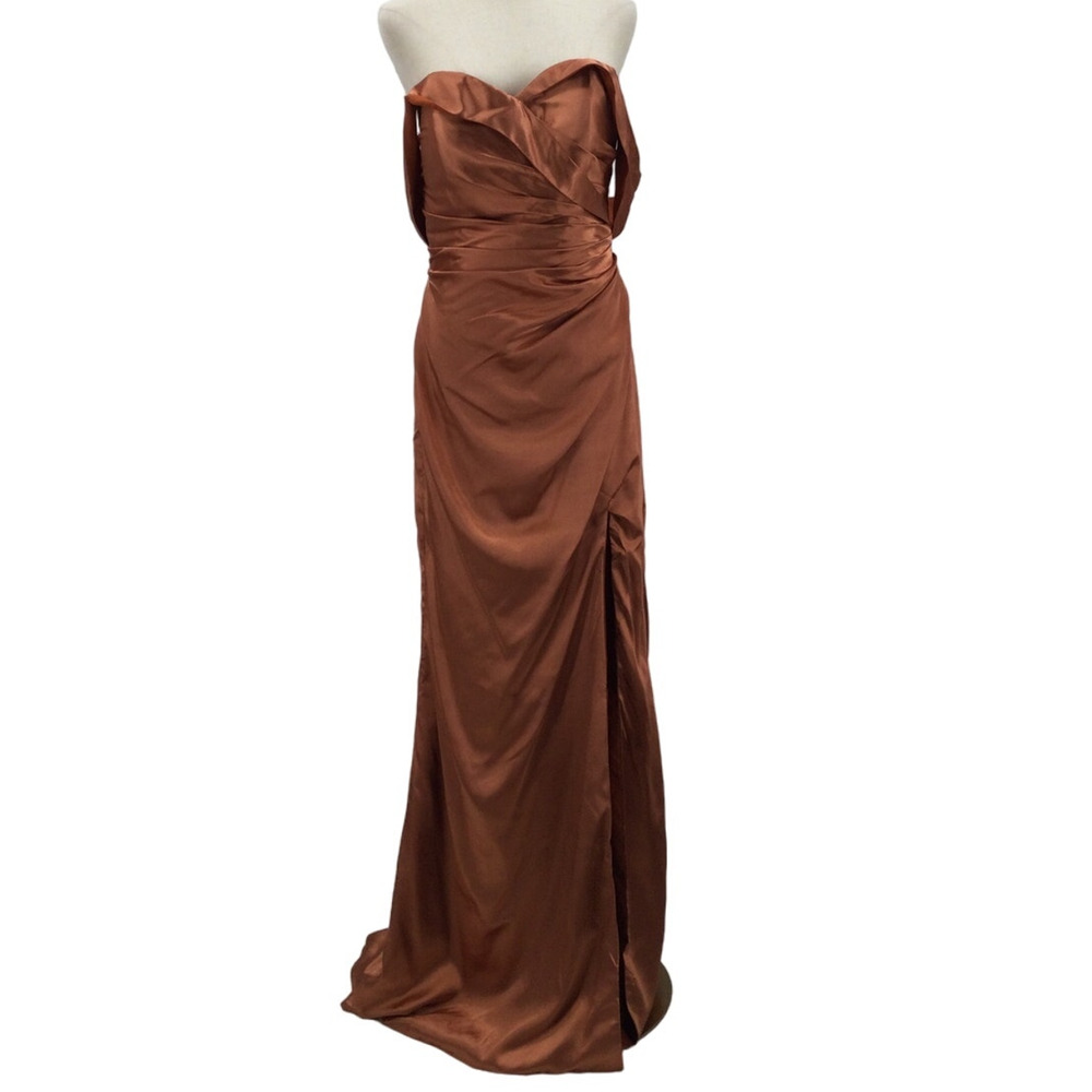 Strapless Satin Maxi Dress in Copper Brown